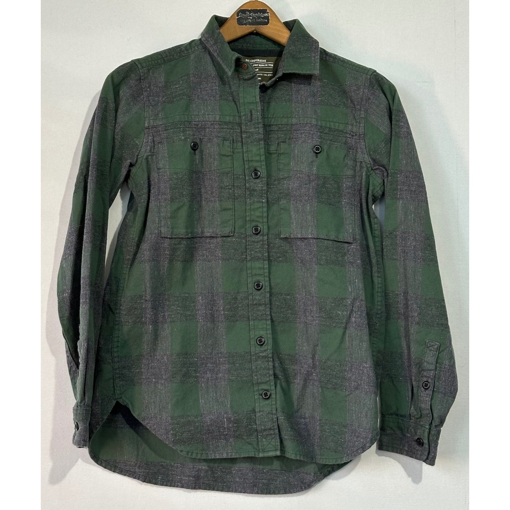 REI Co-op Flannel Shirt Plaid Long Sleeve Womens XS Green Grey